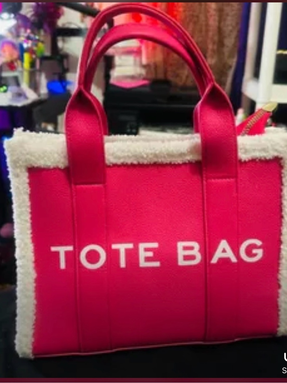 Tote Bag Brand Vibrant Bright Pink Tote Bag with White faux Trim